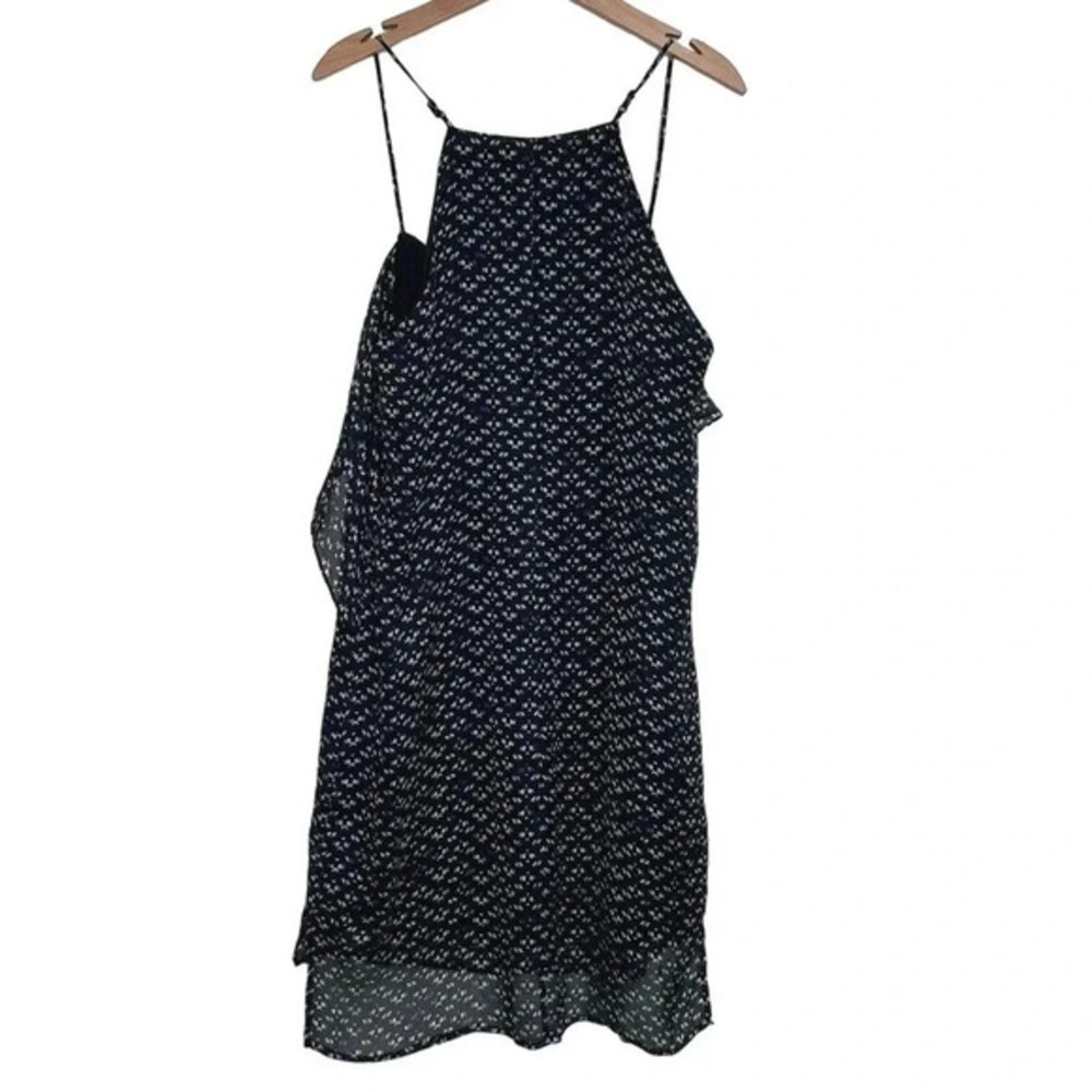 BCBGeneration Shift Dress L Black Floral Layered Ruffle Halter Mini - Picture 6 of 8